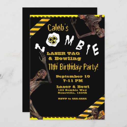 Zombies Yellow  Black Birthday Party Invitation