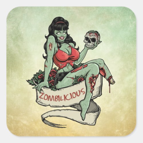 Zombilicious Zombie Girl Square Sticker