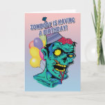 Zombody is Having a Birthday Zombie Card with Ball<br><div class="desc">Funny birthday card with green zombie with a birthday hat and balloons. Perfect card for the zombie lover. Design © 2014 Julia Bryant.</div>