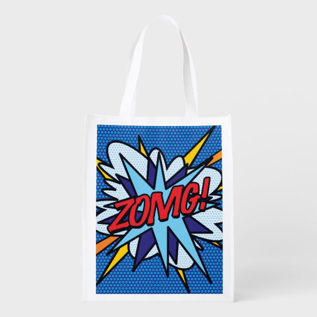 ZOMG Fun Retro Comic Book Pop Art Grocery Bag (Back)