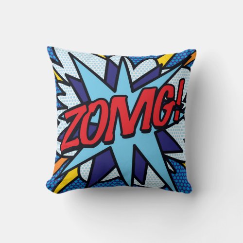 ZOMG KA_POW Fun Retro Comic Book Pop Art Throw Pillow