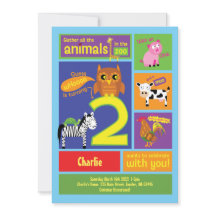 Zoo 2nd Birthday Party Invitations for 2 year old