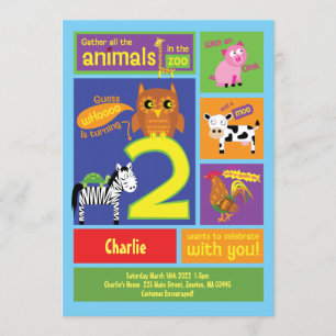 Zoo 2nd Birthday Party Invitations for 2 year old