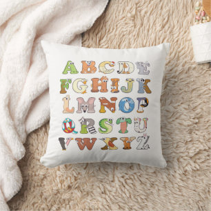 Zoo Animal Alphabet Letters ABCs Learning Throw Pillow