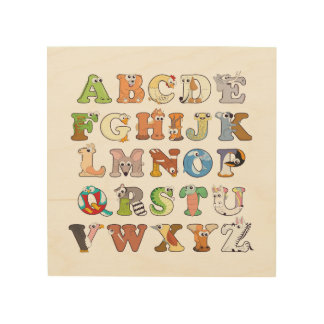 Zoo Animal Alphabet Letters ABCs Learning Wood Wall Art