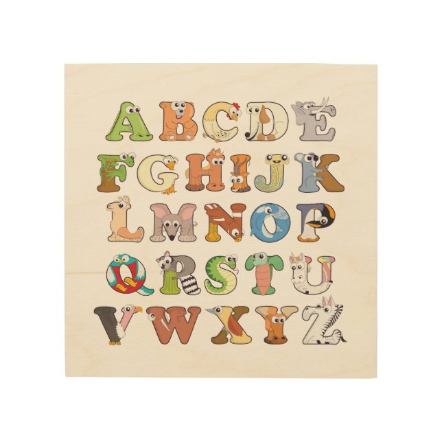Zoo Animal Alphabet Letters ABCs Learning Wood Wall Art (Front)