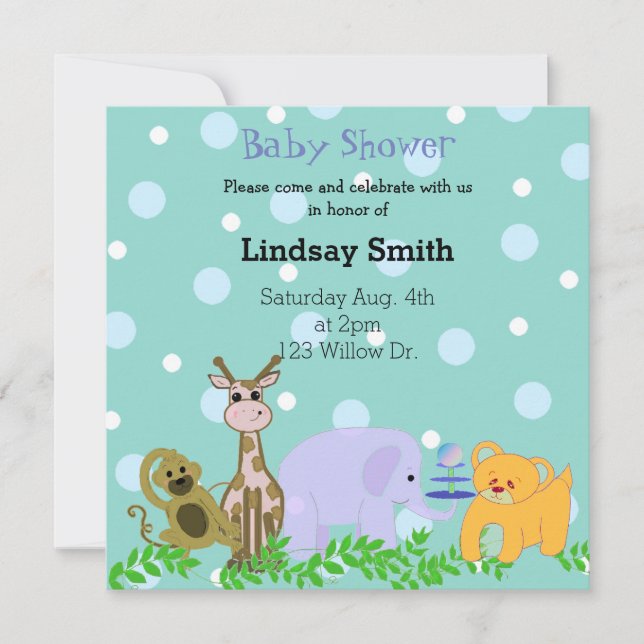 Zoo Animal Baby Shower Invitation (Front)
