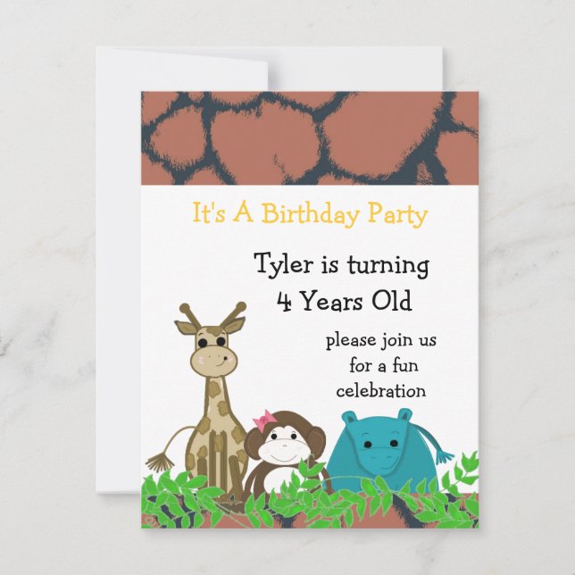 Zoo Animal Birthday Invitation (Front)