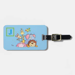 Zoo Animal Blue Luggage Tag with Initial
