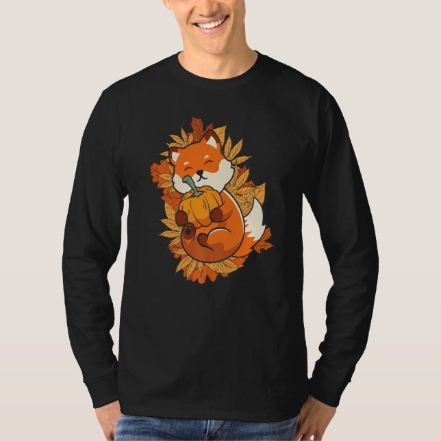 Zoo Animal Fox Autumn Falling Leaves Forest Animal T-Shirt (Front)