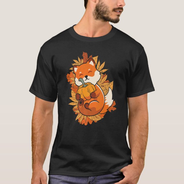 Zoo Animal Fox Autumn Falling Leaves Forest Animal T-Shirt (Front)