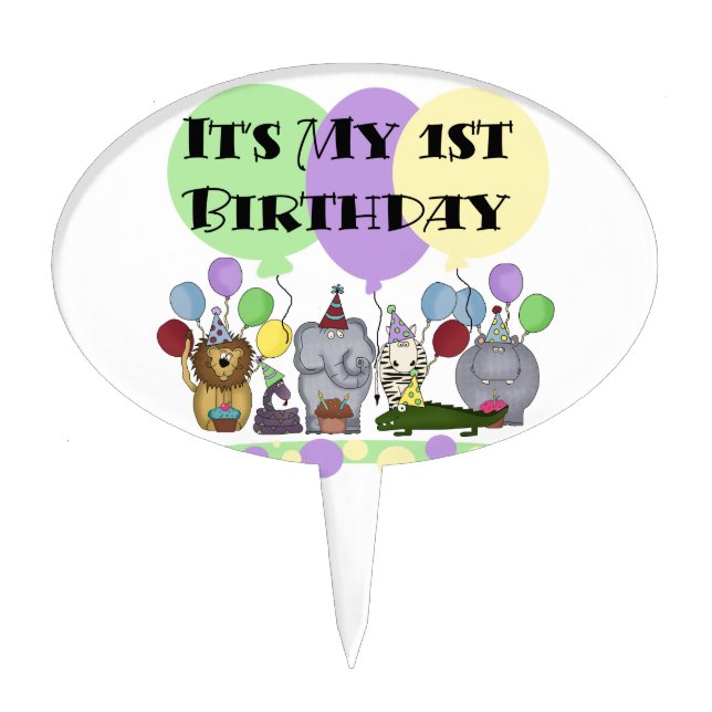Zoo Animals 1st Birthday Cake Topper (Front)