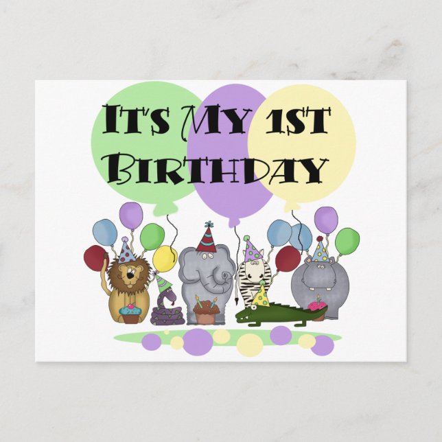 Zoo Animals 1st Birthday Tshirts and Gifts Postcard (Front)