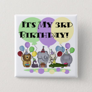 Zoo Animals 3rd Birthday Tshirts and Gifts Button