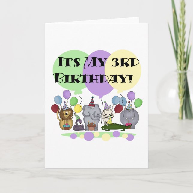 Zoo Animals 3rd Birthday Tshirts and Gifts Card (Front)