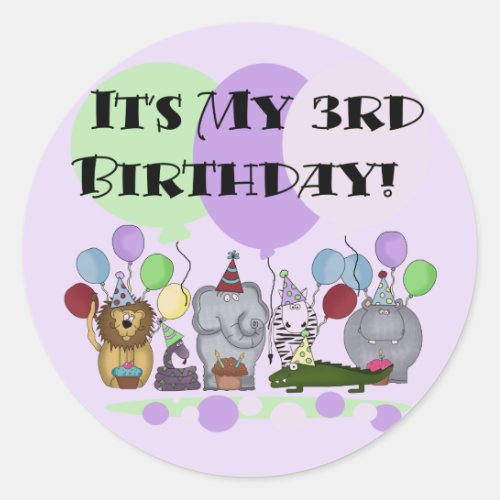 Zoo Animals 3rd Birthday Tshirts and Gifts Classic Round Sticker