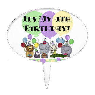 Zoo Animals 4th Birthday Cake Topper