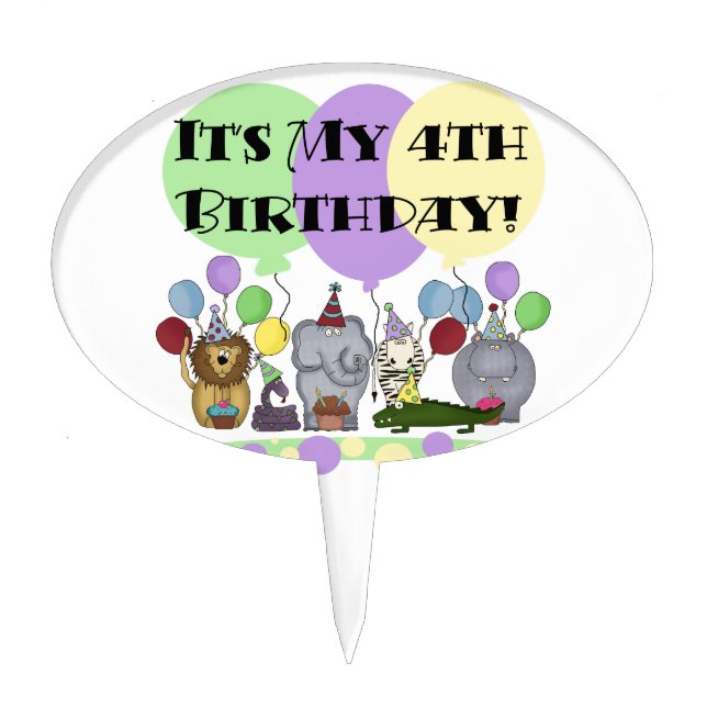Zoo Animals 4th Birthday Cake Topper (Front)