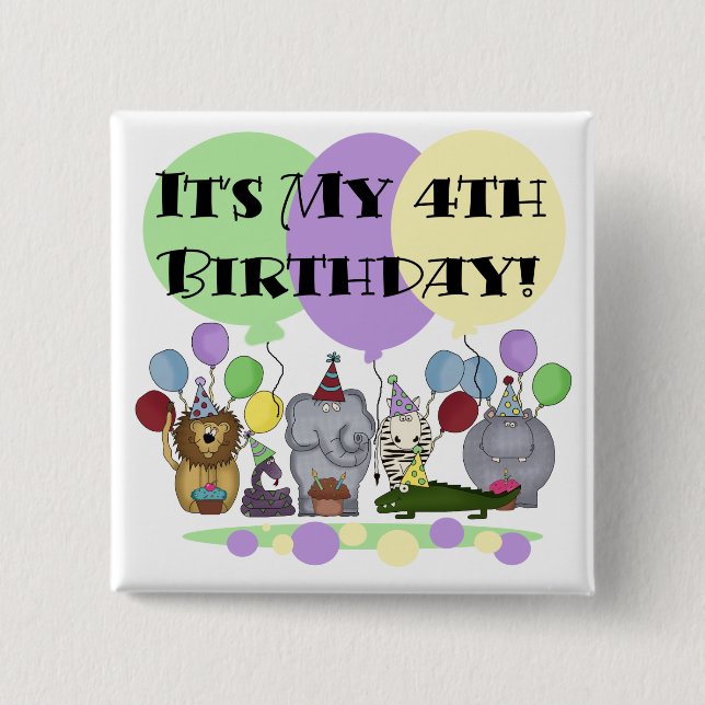 Zoo  Animals 4th Birthday Tshirts and Gifts Pinback Button (Front)
