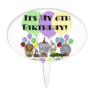 Zoo Animals 6th Birthday Cake Topper