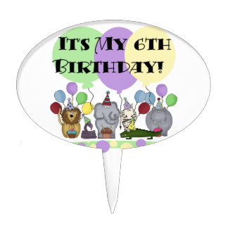 Zoo Animals 6th Birthday Cake Topper