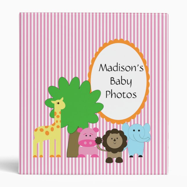 Zoo Animals Baby Girl Photo Binder (Front)