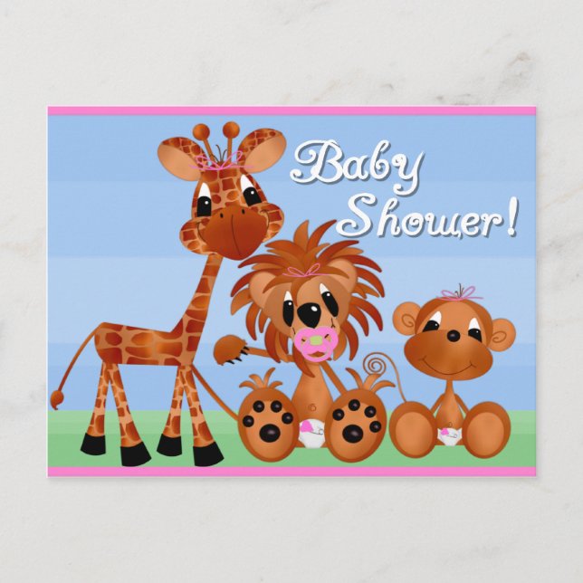 Zoo Animals Baby Shower Cards (Front)