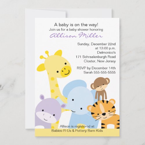 Zoo Animals Baby Shower Invitation