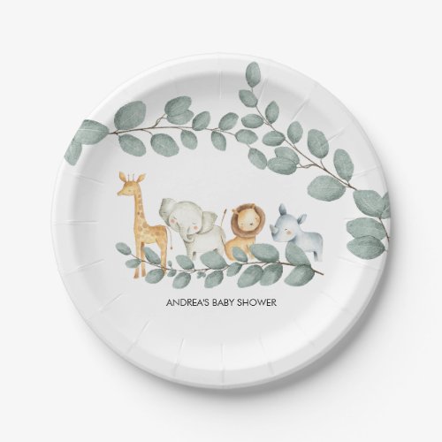 Zoo Animals Baby Shower Paper Plate