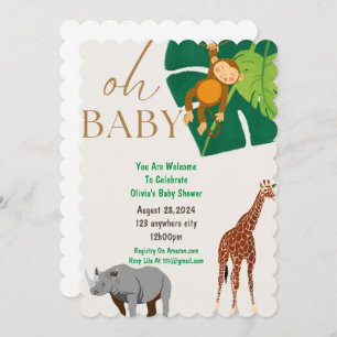 Zoo animals boy baby shower invitation 