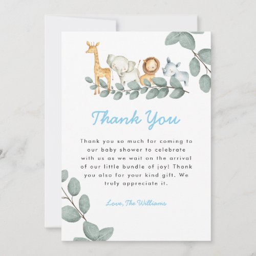 Zoo Animals Boy Baby Shower Thank You Card