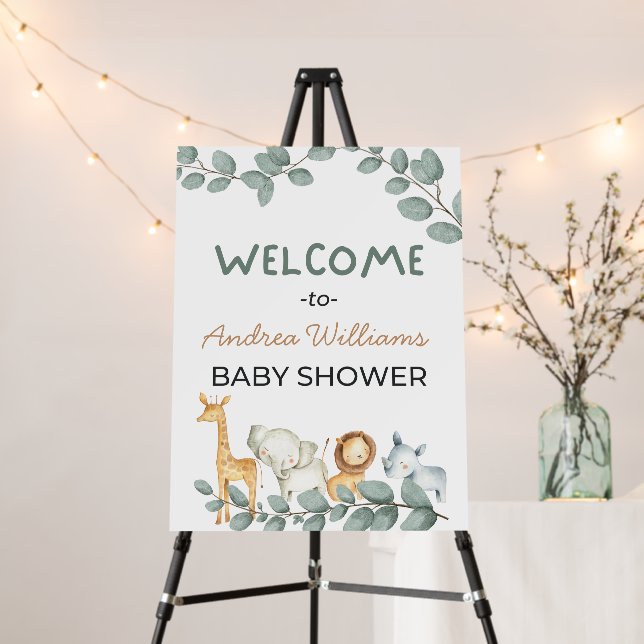 Zoo Animals Boy Welcome Sign Safari Baby Shower (In Situ (Stand))
