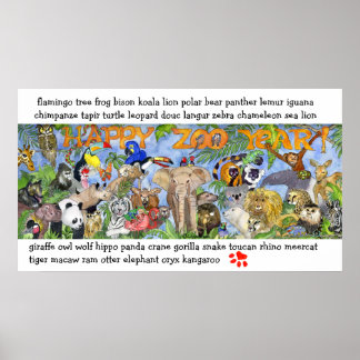 Zoo Animals Childrens Wall Art Poster Print