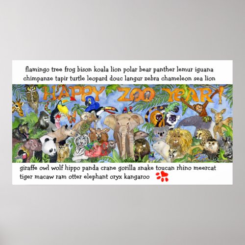 Zoo Animals Childrens Wall Art Poster Print