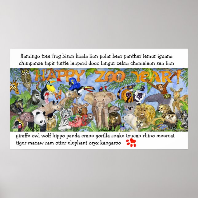 Zoo Animals Childrens Wall Art Poster Print (Front)