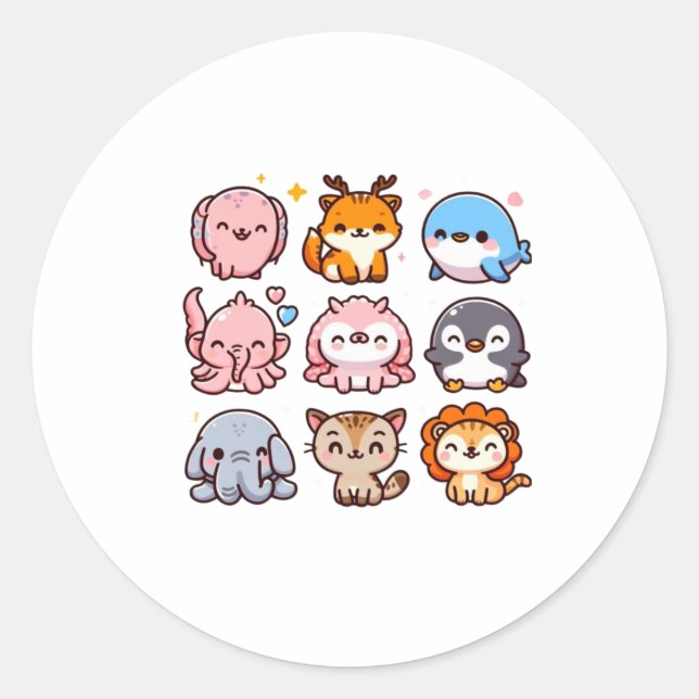 Zoo Animals Cute Cartoon Sticker  (Front)
