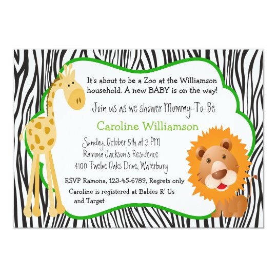 Cute Jungle Safari Animals Baby Shower Invitation