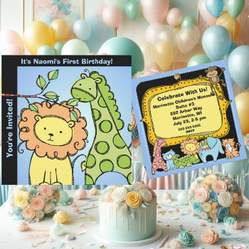 Zoo Animals Giraffe Lion Birthday Custom Invites by kids_birthdays at Zazzle