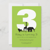 Zoo animals green kid's birthday invitation (Front)