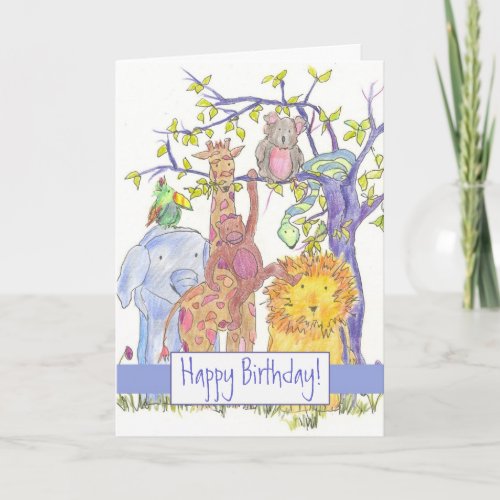 Zoo Animals Happy Birthday Giraffe Lion Elephant
