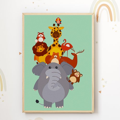 Zoo Animals Kids Room Poster Nursery Print