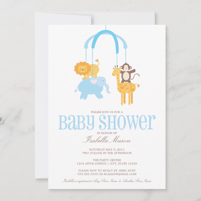 Zoo Animals Mobile Baby Shower Invite (Front)