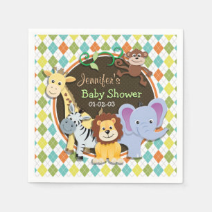 Zoo Animals on Colorful Argyle Napkins