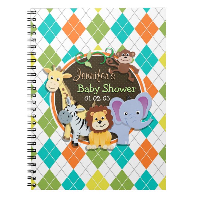 Zoo Animals on Colorful Argyle Notebook (Front)