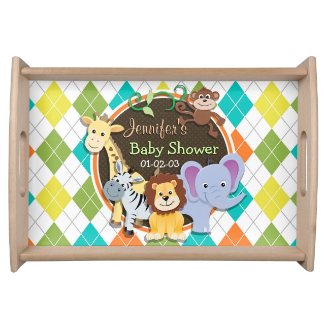 Zoo Animals on Colorful Argyle Serving Tray (Front)