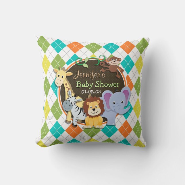 Zoo Animals on Colorful Argyle Throw Pillow (Front)