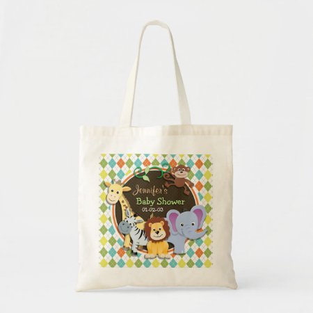 Zoo Animals On Colorful Argyle Tote Bag
