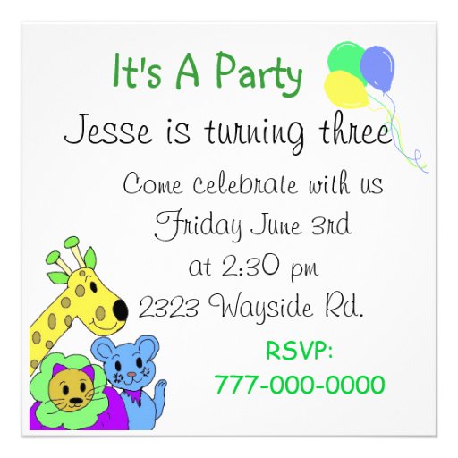 Zoo Animals Party Invitation 5.25