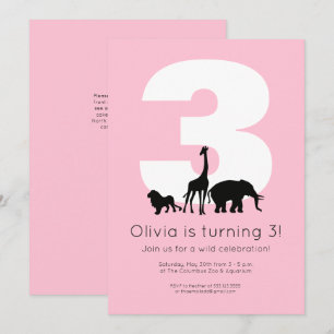Zoo animals pink kids birthday party invitation