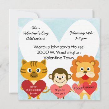 Zoo Animals Valentines Day Party Invitation by valentines_store at Zazzle